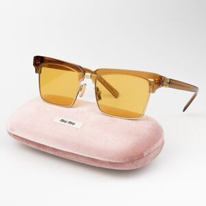 NEW Miu Miu MU10ZS 15T0B7 Caramel Trasparent Yelllow Square Unisex Sunglasses